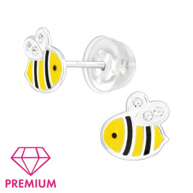 Bee with crystals - Premium* - 925 Sterling Silver Ear Studs With Enamel Colors A4S46441