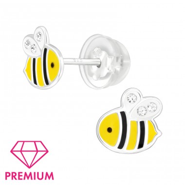 Bee with crystals - Premium* - 925 Sterling Silver Ear Studs With Enamel Colors A4S46441