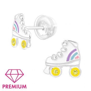 Roller Skate with crystals - Premium* - 925 Sterling Silver Ear Studs With Enamel Colors A4S46442