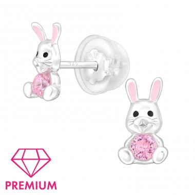 Bunny with Zirconia - Premium* - 925 Sterling Silver Ear Studs With Stones A4S46827