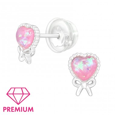 Pink Heart - Premium* - 925 Sterling Silver Ear Studs With Stones A4S46829