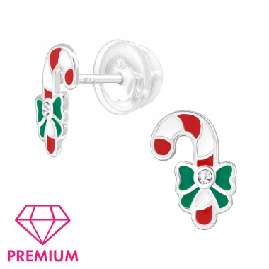 Candy Cane with enamel colors - Premium* - 925 Sterling Silver Ear Studs With Enamel Colors A4S46831