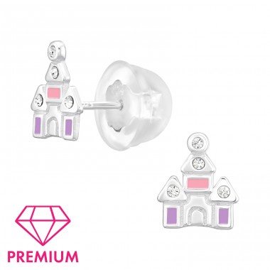 Castle - Premium* - 925 Sterling Silver Premium Children Ear Studs A4S47236