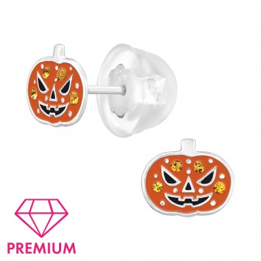 Pumpkin with crystals - Premium* - 925 Sterling Silver Premium Children Ear Studs A4S47237