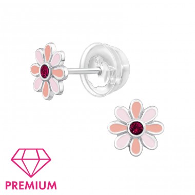 Flower with Crystal - Premium* - 925 Sterling Silver Premium Children Ear Studs A4S47240