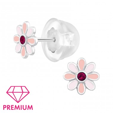 Flower with Crystal - Premium* - 925 Sterling Silver Premium Children Ear Studs A4S47240