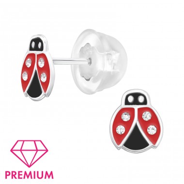 Ladybug with crystals - Premium* - 925 Sterling Silver Premium Children Ear Studs A4S47242