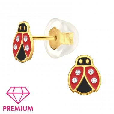 Ladybug gold plated with crystals - Premium* - 925 Sterling Silver Premium Children Ear Studs A4S47243