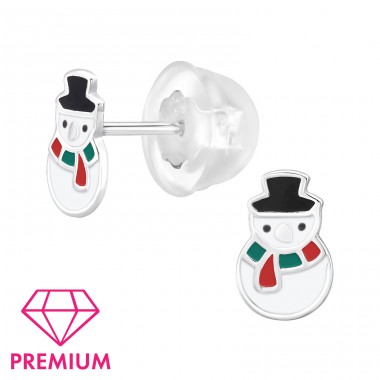 Snowman -Premium* - 925 Sterling Silver Premium Children Ear Studs A4S47244