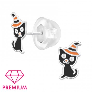 Schwarze Katze - Premium* - 925Er Silber Premium Kinder Ohrstecker A4S47247