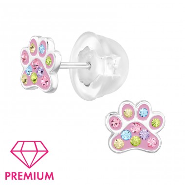 Paw wit crystals - Premium* - 925 Sterling Silver Premium Children Ear Studs A4S47249