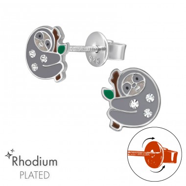 Faultier mit Schraubverschluss rhodiniert - 925Er Silber Premium Kinder Ohrstecker A4S48199