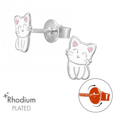 Cat Screwable Back - 925 Sterling Silver Premium Children Ear Studs A4S48201