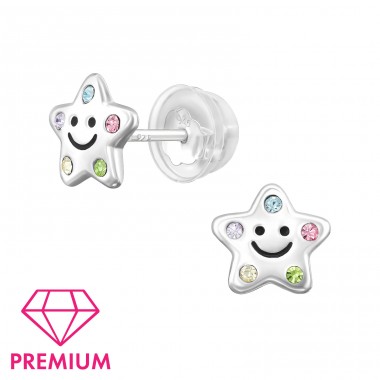 Smiley Star - Premium* - 925 Sterling Silver Premium Children Ear Studs A4S48758