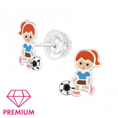 Girl Football Player - Premium* - 925 Sterling Silver Premium Children Ear Studs A4S48760