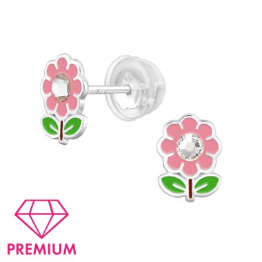 Flower with crystals - Premium* - 925 Sterling Silver Premium Children Ear Studs A4S48800