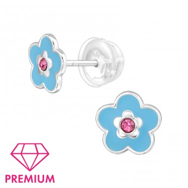 Blume mit Kristallen - Premium* - 925Er Silber Premium Kinder Ohrstecker A4S48810