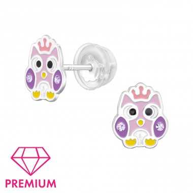 Owl  with Crystals - Premium* - 925 Sterling Silver Premium Children Ear Studs A4S48812