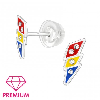 Thunderbolt  with Crystals - Premium* - 925 Sterling Silver Premium Children Ear Studs A4S48814