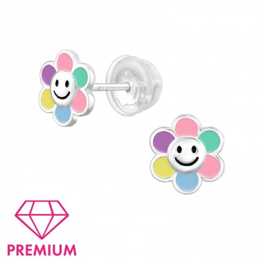 Blumen-Smiley - Premium* - 925Er Silber Premium Kinder Ohrstecker A4S48818