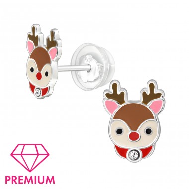 Reindeer colored - Premium* - 925 Sterling Silver Premium Children Ear Studs A4S48925