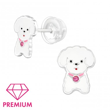 Dog with crystal - Premium* - 925 Sterling Silver Premium Children Ear Studs A4S48955