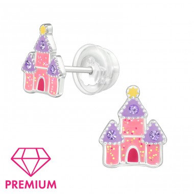 Castle- Premium* - 925 Sterling Silver Premium Children Ear Studs A4S48956