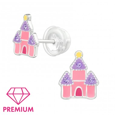 Castle- Premium* - 925 Sterling Silver Premium Children Ear Studs A4S48956