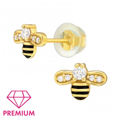 Golden Bee  with cubic zirconia - Premium* - 925 Sterling Silver Premium Children Ear Studs A4S48959