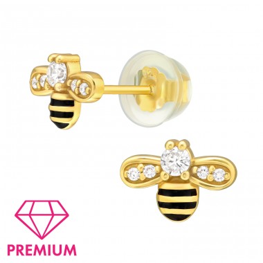 Golden Bee  with cubic zirconia - Premium* - 925 Sterling Silver Premium Children Ear Studs A4S48959