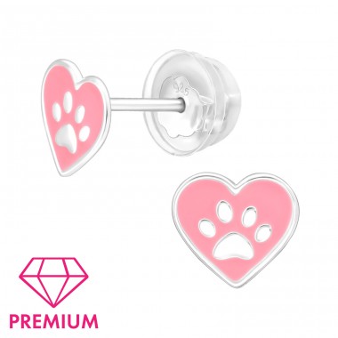 Heart Paw - Premium* - 925 Sterling Silver Premium Children Ear Studs A4S48962