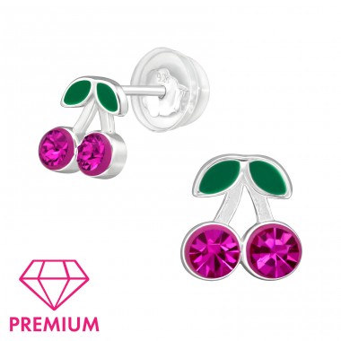 Cherry with crystals - Premium* - 925 Sterling Silver Premium Children Ear Studs A4S48964