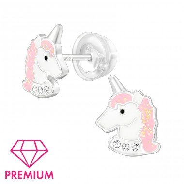 Unicorn  with Crystal - Premium* - 925 Sterling Silver Premium Children Ear Studs A4S48965