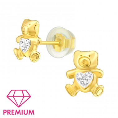 Vergoldeter Teddybär - Premium* - 925Er Sterling Silber Ohrstecker Mit Steinen A4S9592