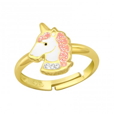 Unicorn on golden adjustable ring - 925 Sterling Silver Rings For Kids A4S43362