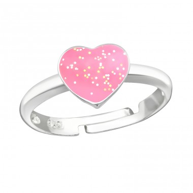 Pink Heart with glitter - 925 Sterling Silver Rings For Kids A4S43538