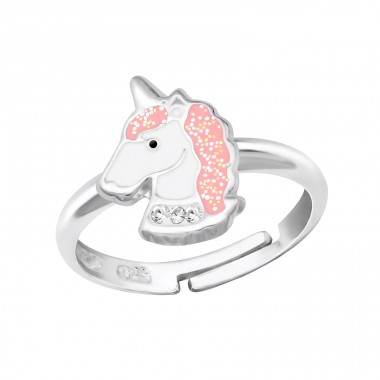 Einhorn mit Kristallen und Glitzern - 925 Sterling Silber Schmuckringe für Kinder A4S43634