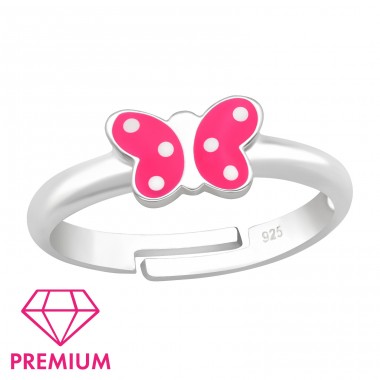 Pink white doted Butterfly - Premium* - 925 Sterling Silver Rings For Kids A4S43991