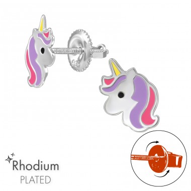 Unicorn with Screwable Back - 925 Sterling Silver Premium Children Ear Studs A4S48192