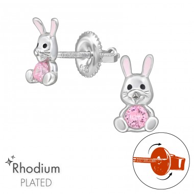 Hasen mit Schraubverschluss rhodiniert - 925Er Silber Premium Kinder Ohrstecker A4S48194