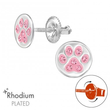 Paw Print Screwable Back - 925 Sterling Silver Premium Children Ear Studs A4S48195