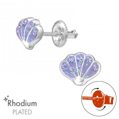 Muschel mit Schraubverschluss rhodiniert - 925Er Silber Premium Kinder Ohrstecker A4S48198