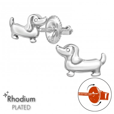 Dog  with Screw Back Ear Studs - 925 Sterling Silver Screw Back Ear Studs A4S49299