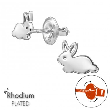 Rabbit with Screw Cap - 925 Sterling Silver Screw Back Ear Studs A4S49303