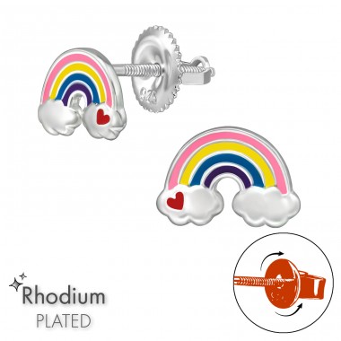 Rainbow with screw cap - 925 Sterling Silver Screw Back Ear Studs A4S49307