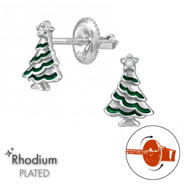 Christmas Tree with Screw Back Ear Studs - 925 Sterling Silver Screw Back Ear Studs A4S49310