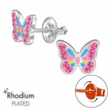 Butterfly mit Screw Back Ear Studs - 925 Sterling Silver Screw Back Ear Studs A4S49315