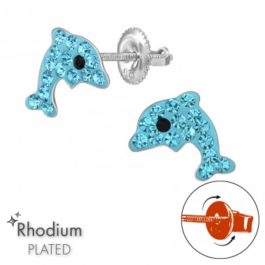 Dolphin with Screw Back Ear Studs - 925 Sterling Silver Screw Back Ear Studs A4S49317