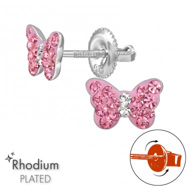 Butterfly with Screw Back Ear Studs - 925 Sterling Silver Screw Back Ear Studs A4S49319