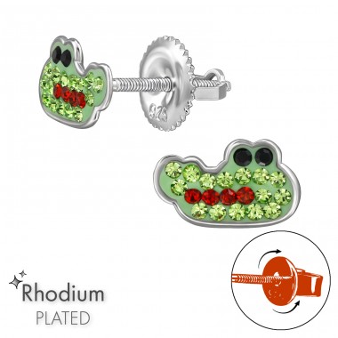 Crocodile with Screw Back Ear Studs - 925 Sterling Silver Screw Back Ear Studs A4S49321